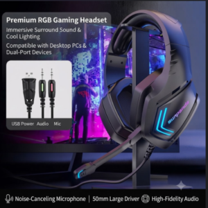 Noise-Canceling Black & Blue Headset